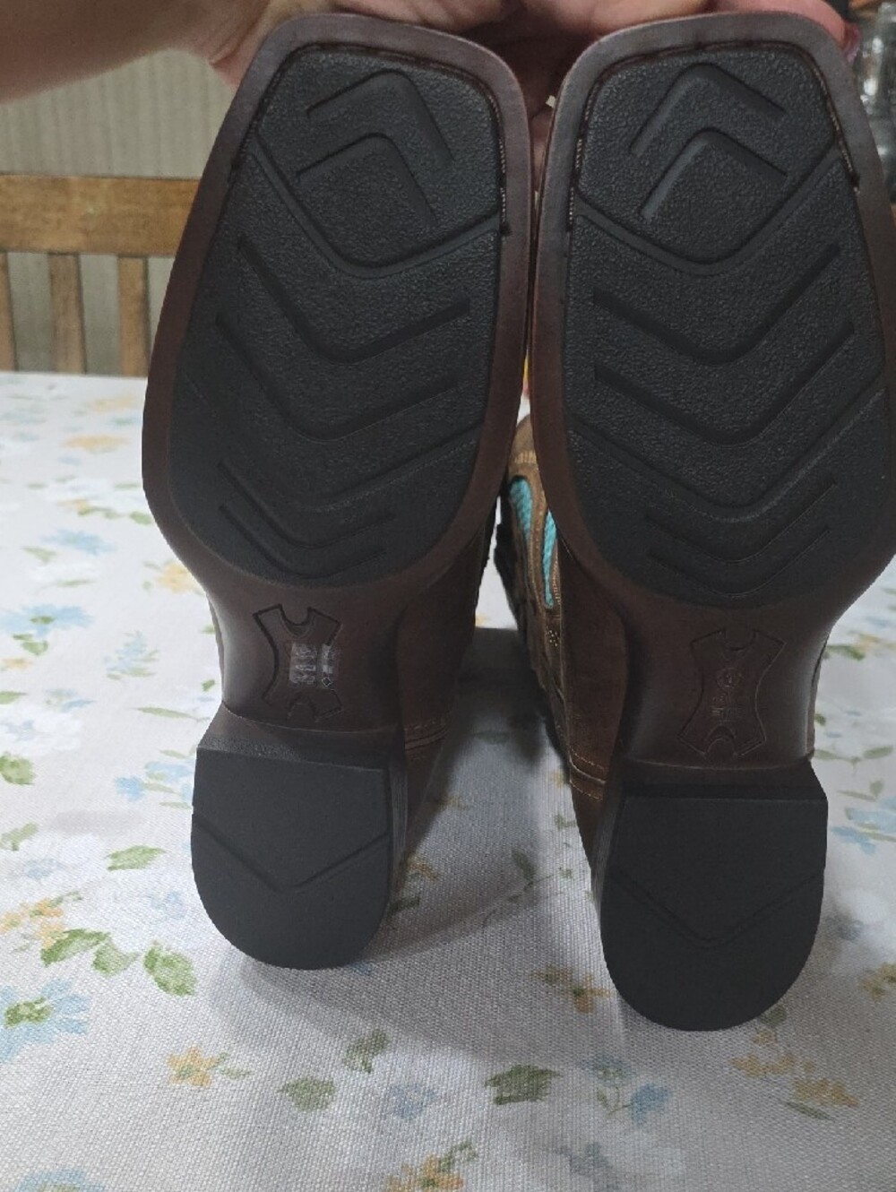 Ariat Brown Leather Women's Western Boots with Turquoise Inset - Picture 5 of 7